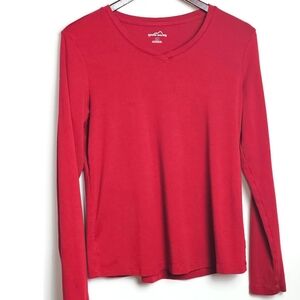 Eddie Bauer Size L Red Long Sleeve Pullover Knit Top Vee Neck